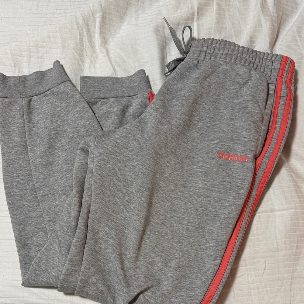 Adidas Womens Gray Joggers with Pink Accents